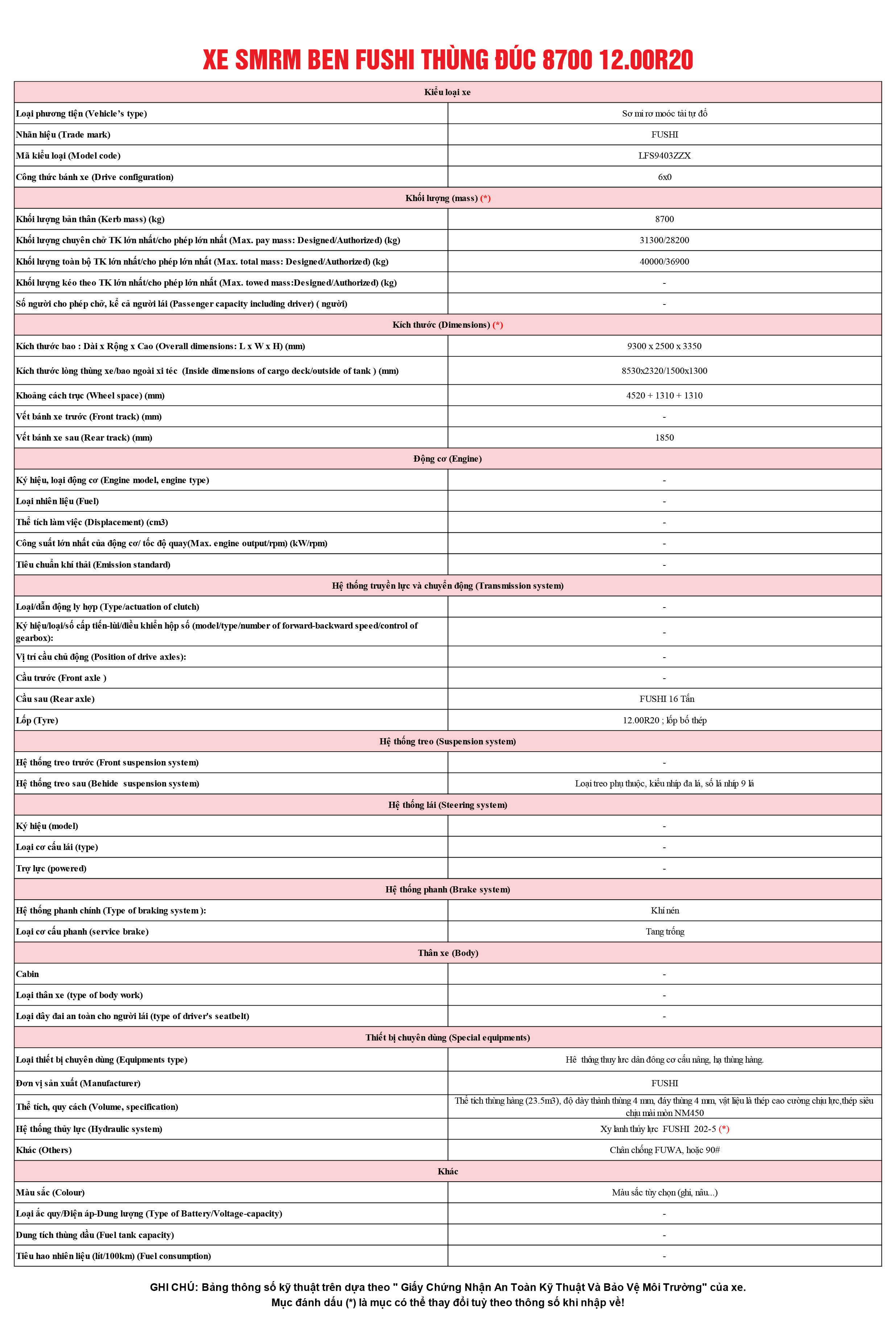 TSKT smrm ben fushi thùng đúc 8700