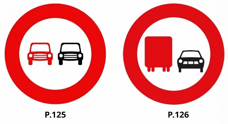Biển báo cấm vượt xe P.125 và P.126