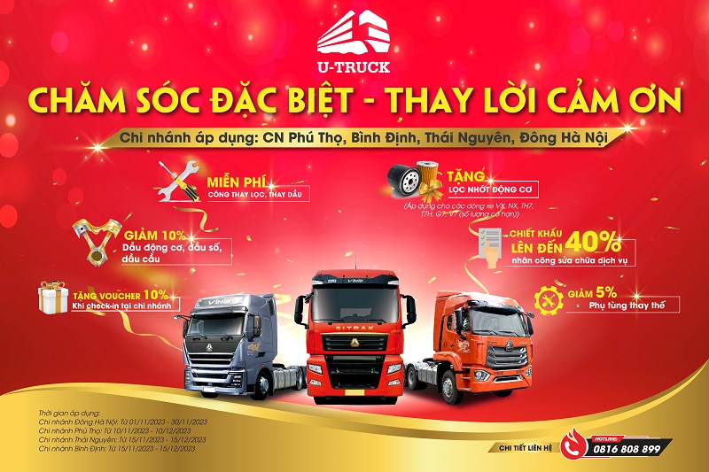 Tưng bừng ưu đãi các dịch vụ bảo dưỡng xe tri ân khách hàng tại U-TRUCK năm 2023