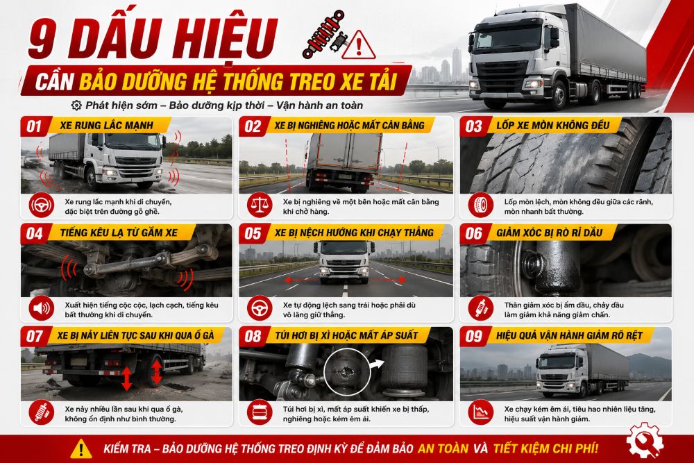 Dấu hiệu cần bảo dưỡng hệ thống treo xe tải