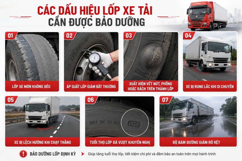 Các dấu hiệu lốp xe tải cần được bảo dưỡng