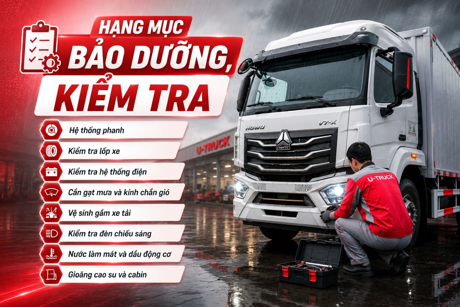 Hạng mục bảo dưỡng, kiểm tra xe tải mùa mưa