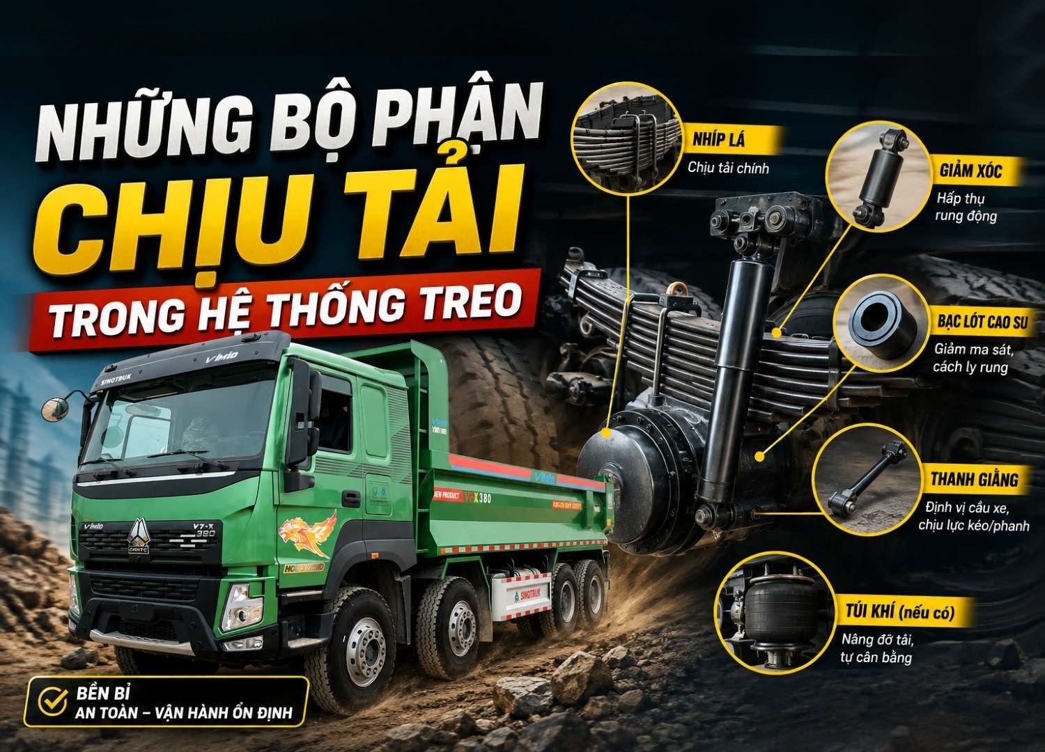 Những bộ phận chịu tải nặng nhất trong hệ thống treo xe tải