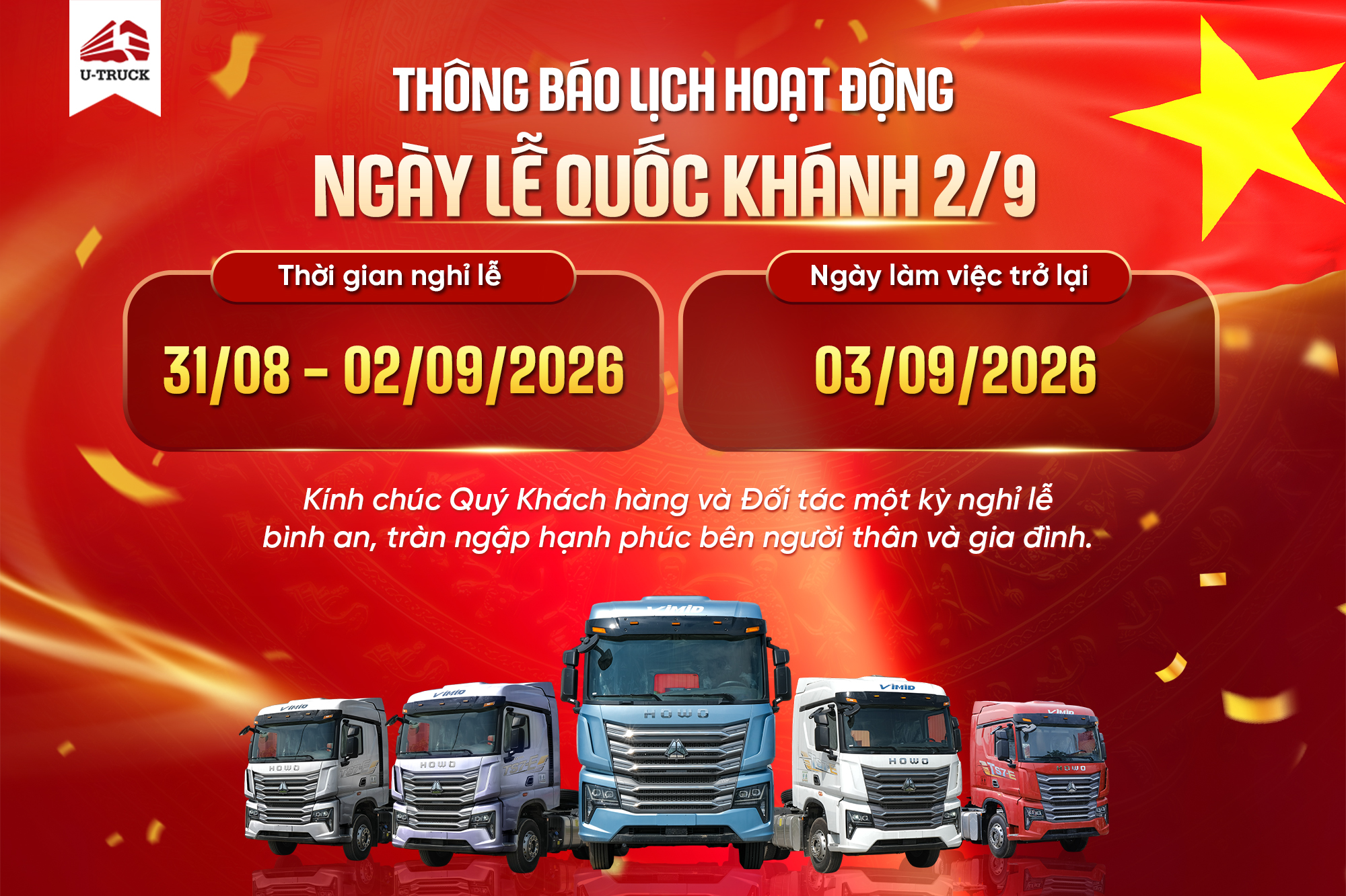 Thông báo lịch làm việc dịp Quốc khánh 2/9 tại U-TRUCK