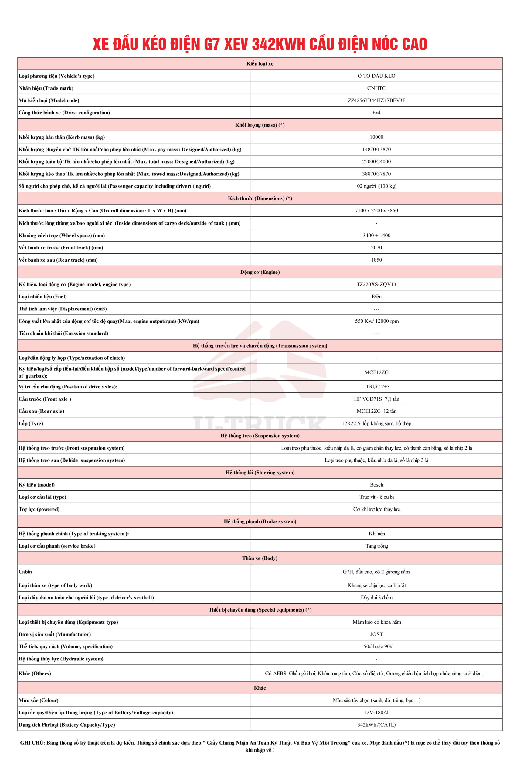Xe Đầu Kéo Điện HOWO G7X EV 342KWH nóc cao