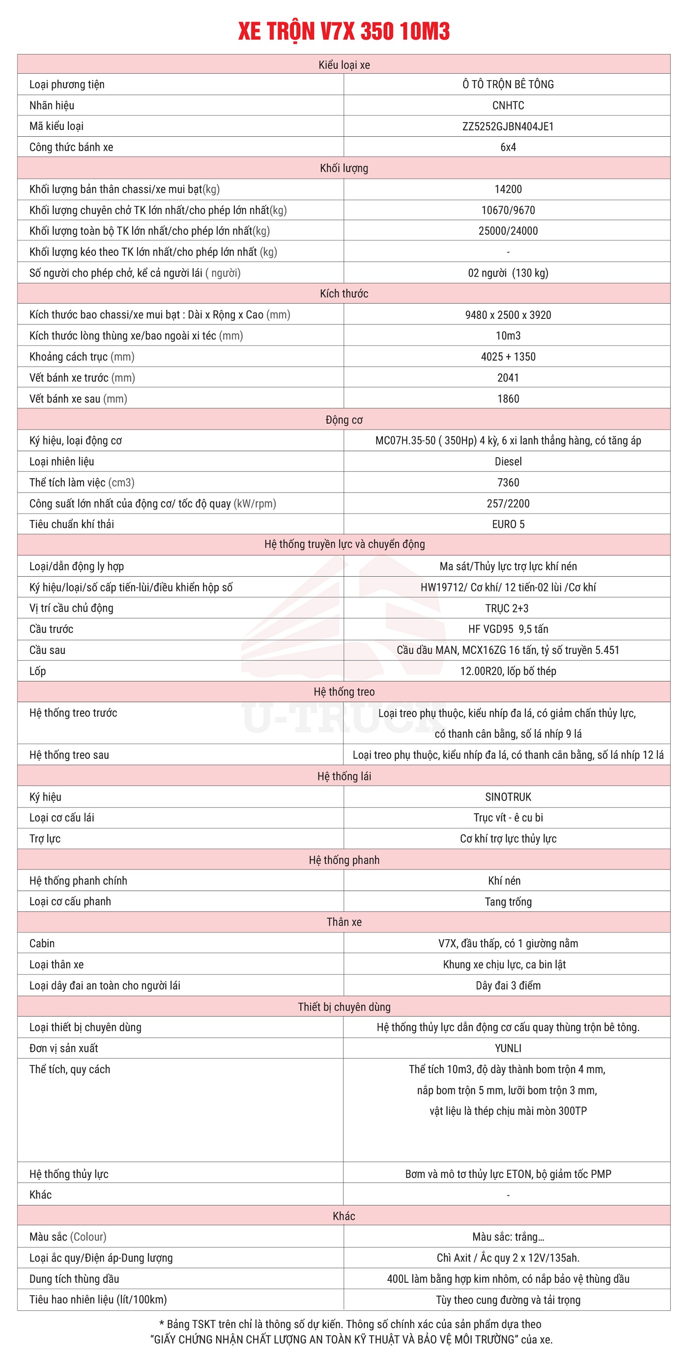 thông số kỹ thuật xe trộn v7x 350 10m3