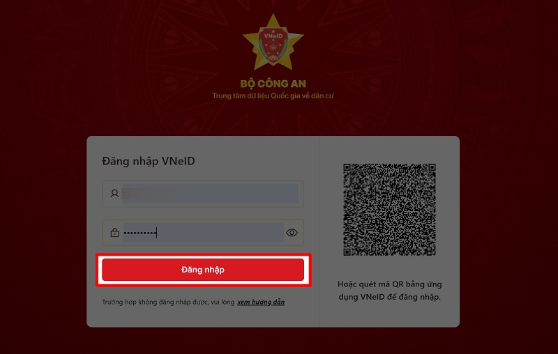 Đăng nhập bằng tài khoản Cổng Dịch vụ công Quốc gia hoặc VNeID
